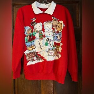 Vtg Nutcracker Ugly Sweater Sweatshirt Womens M Red Christmas 90s Snow Bears